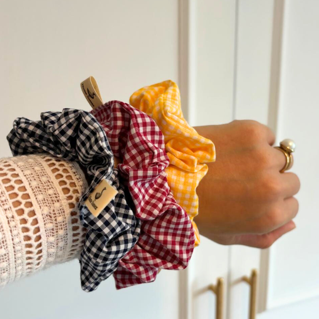 Handmade Gingham Hair Scrunchies | Trendy Patterns, Eco-Friendly Fabrics, Perfect for All Hairstyles