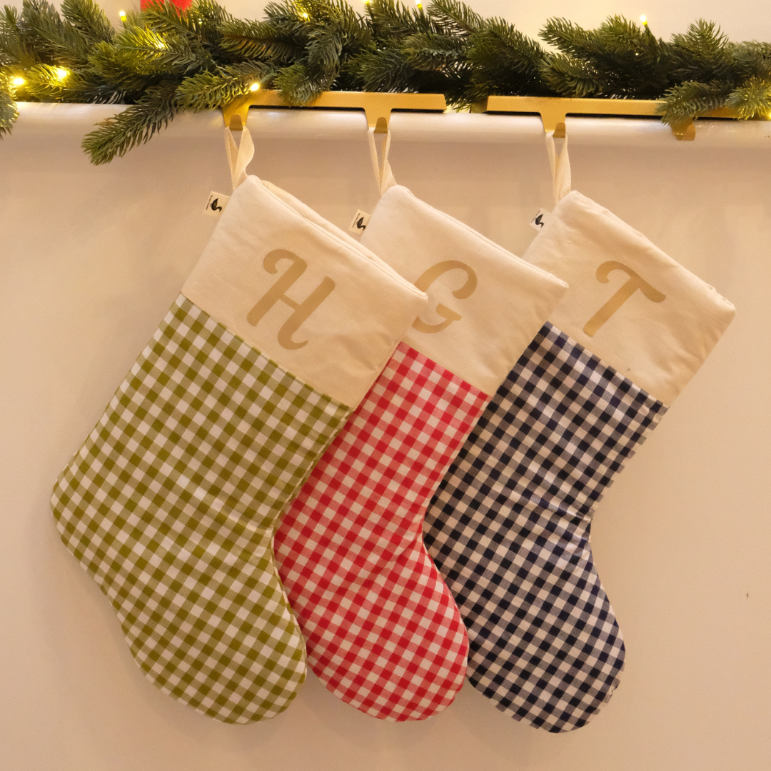 Personalised Handmade Stocking Custom Padded Decorative Stocking Customised Gingham Christmas Stocking Bespoke Striped Xmas Stocking